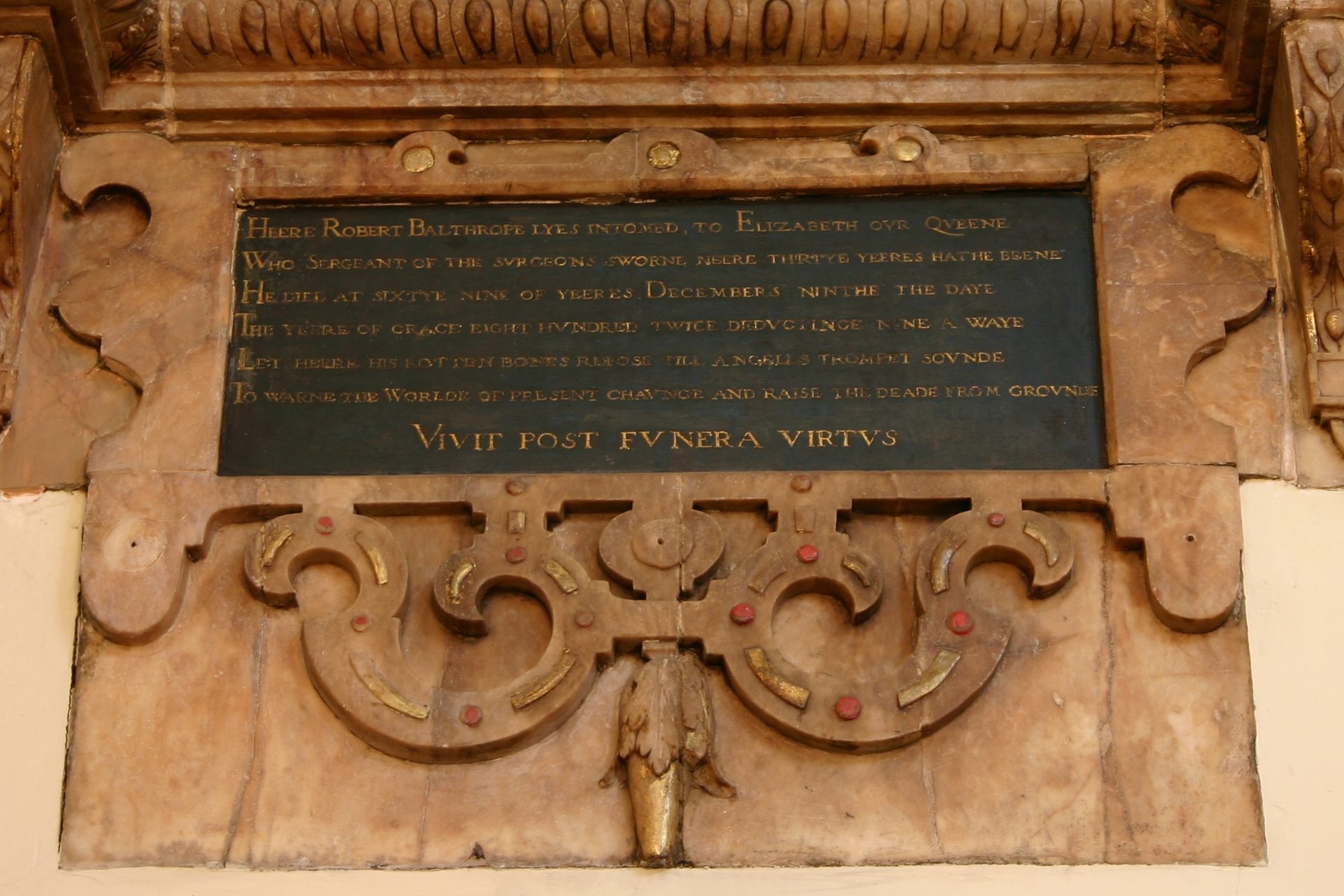 Robert Balthrope's funeral monument, St Bartholomew's Hospital, London - 03.JPG